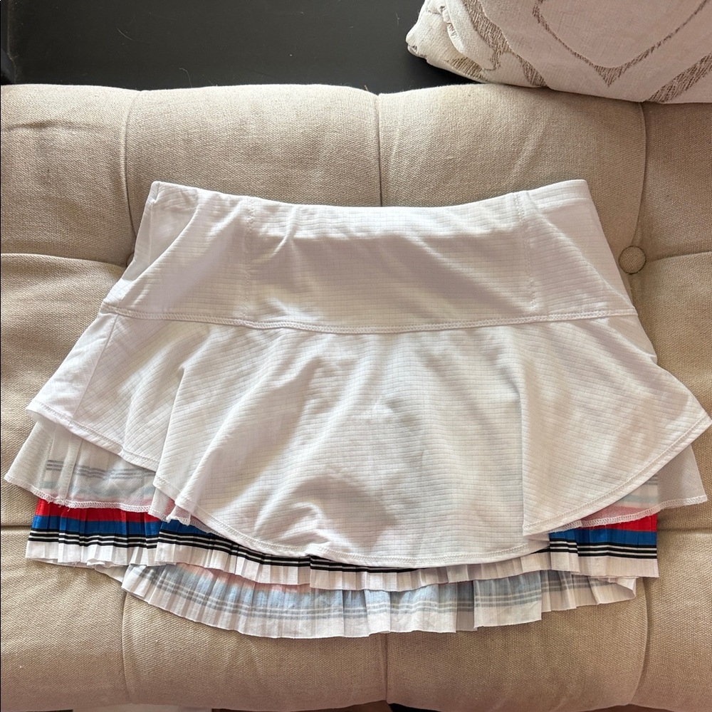Lucky in Love White Layered Tennis Skirt with Stripe Pleated Hem